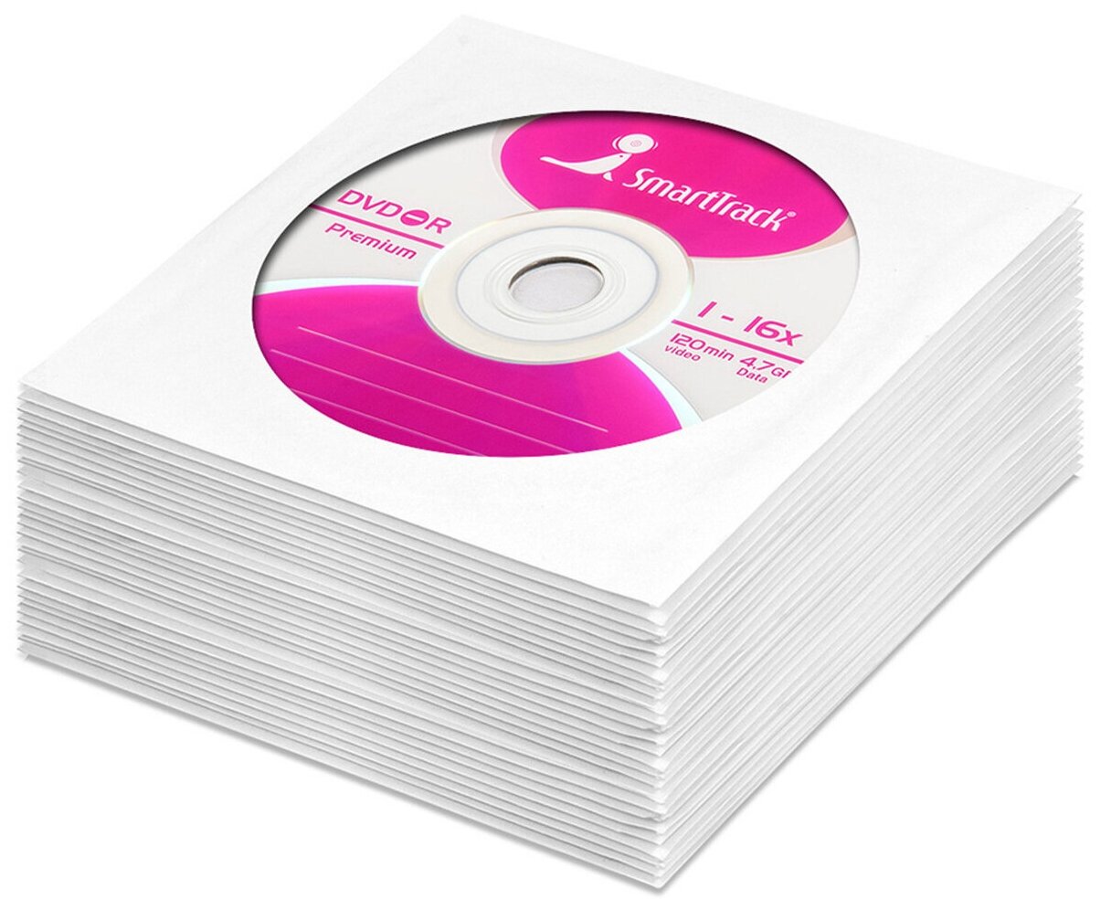 Диск SmartTrack DVD-R 4,7Gb 16x в бумажном конверте с окном, 25 шт