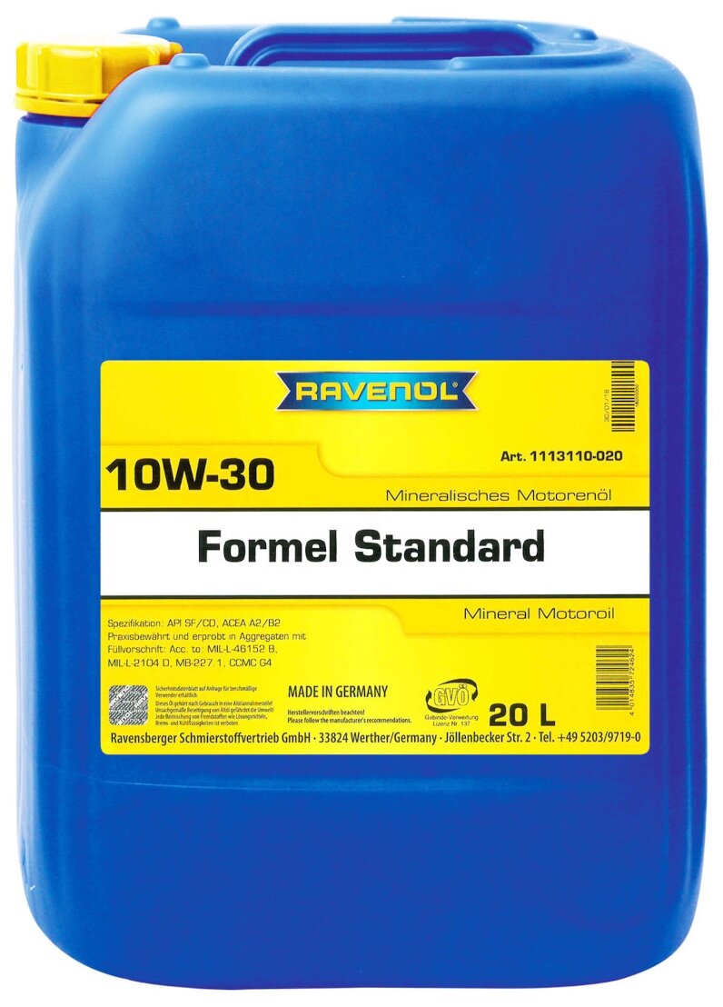 Моторное Масло Ravenol Formel Standard Sae 10w-30 (20л) New Ravenol арт. 4014835724624