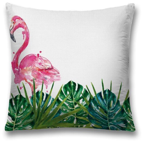 Чехол для подушки JoyArty Фламинго в тропиках, (sl_31396), 45x45 см, белый/зеленый
