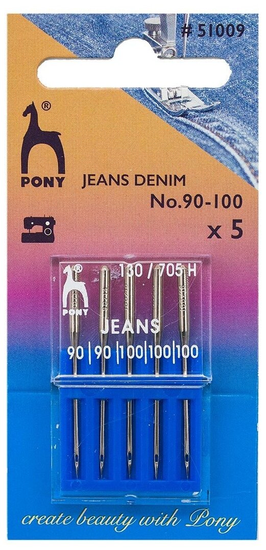 51009 Иглы машинные для джинсовой ткани № 90-100, 5 шт PONY - фотография № 1