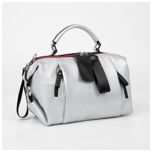 фото Саквояж, 2 отдела на молниях, длинный ремень, цвет серебристый мастер к.