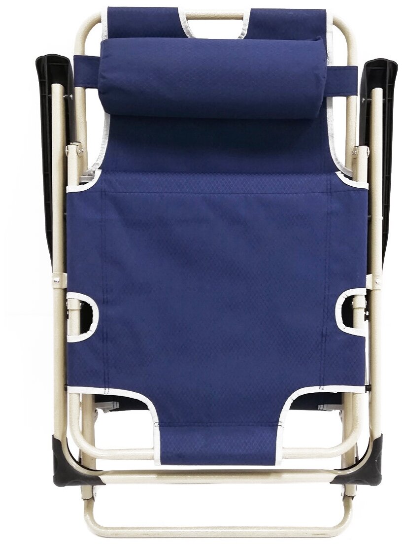 Раскладушка с подушкой, кресло-кровать, шезлонг, с подлокотниками, 178х52х38 см, синяя - фотография № 9