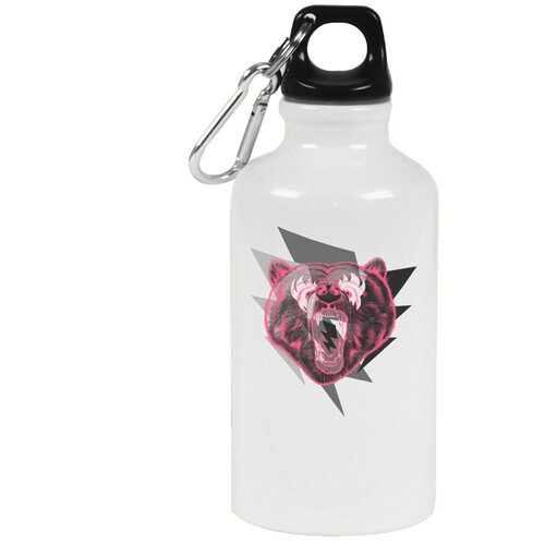 Бутылка с карабином CoolPodarok Животные Медведь розовый пасть молния