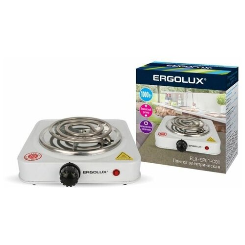Электроплитка ELX-EP01-C01 1 конф спиральный нагр эл 1000Вт 220-240В бел Ergolux 13436 147200₽