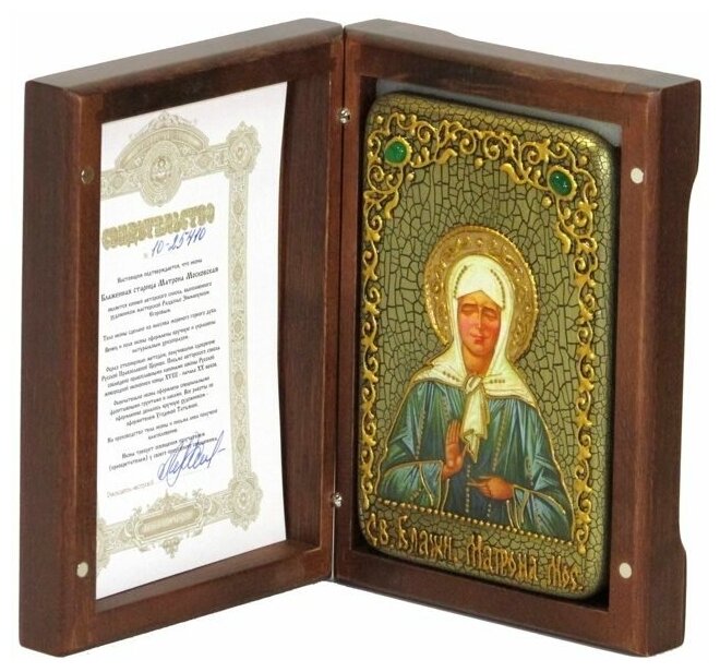 Настольная икона Блаженная старица Матрона Московская на мореном дубе 10*15см 999-RTI-045-4m
