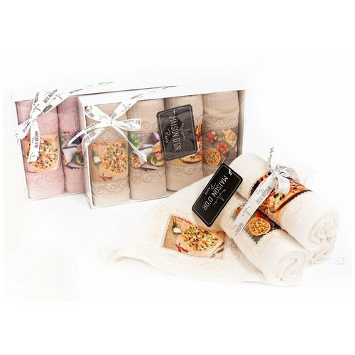 фото Подарочный набор кухонных полотенец 30х50(4) maison dor pizza dor хлопковая вафля кремовый maison dor (турция)