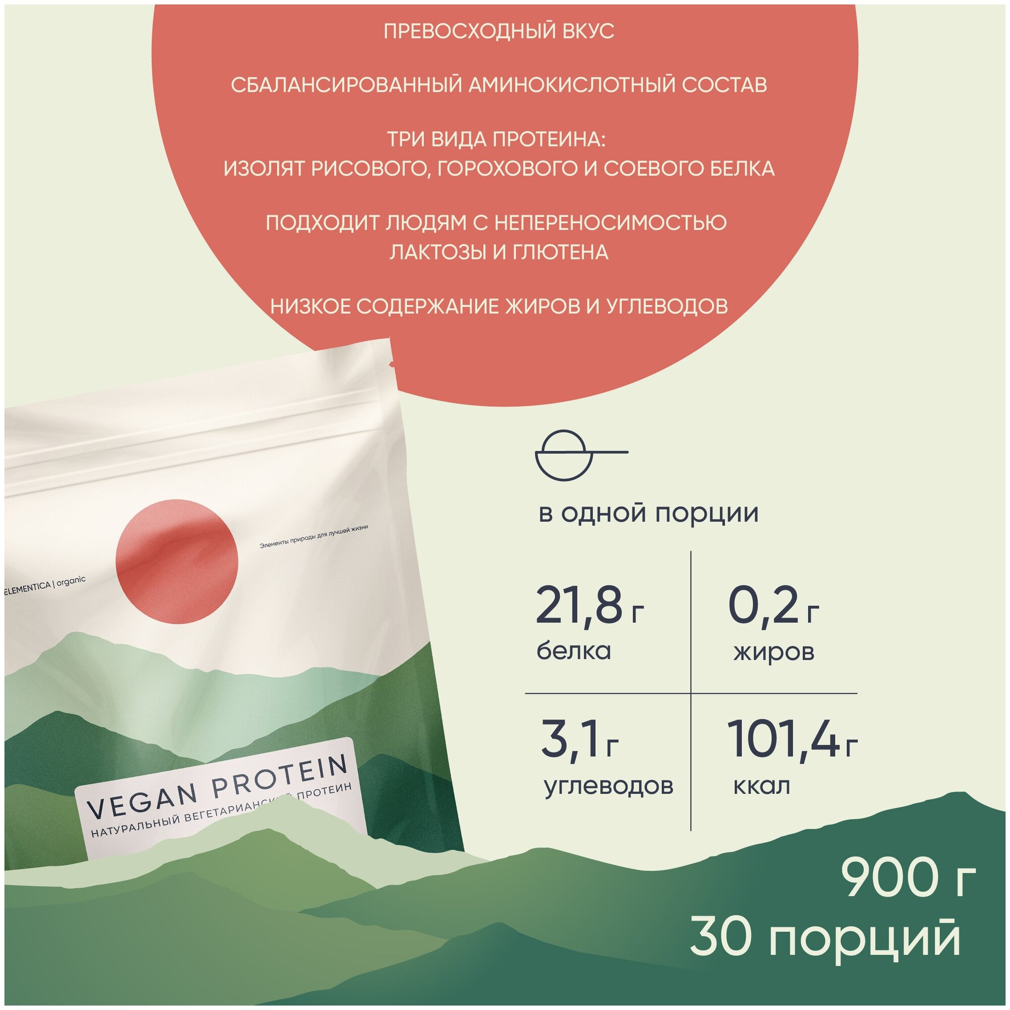 Веганский протеин, vegan protein, изолят для мышечной массы и похудения, без сахара, порошок, ягодный микс, 900 г