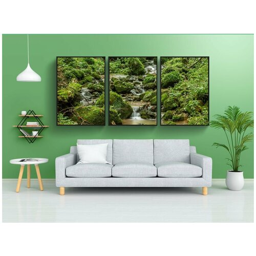 фото Набор модулных постеров для интерьера "ручей, долина, лес" 60x90 см. в тубусе, без рамки lotsprints