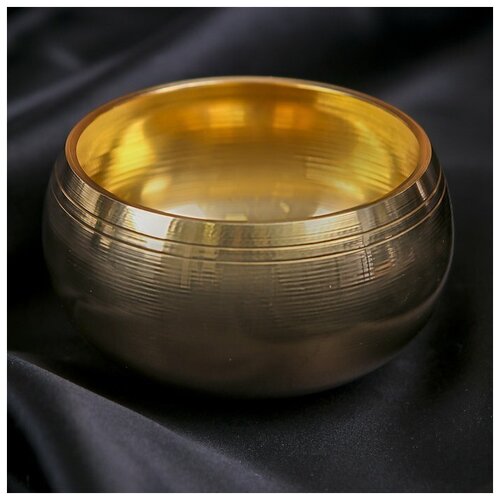 Чаша поющая тибетская 7 металлов золотая 8,5см, Непал + резонатор, настройка чакр, гармонизация, исцеление, медитация