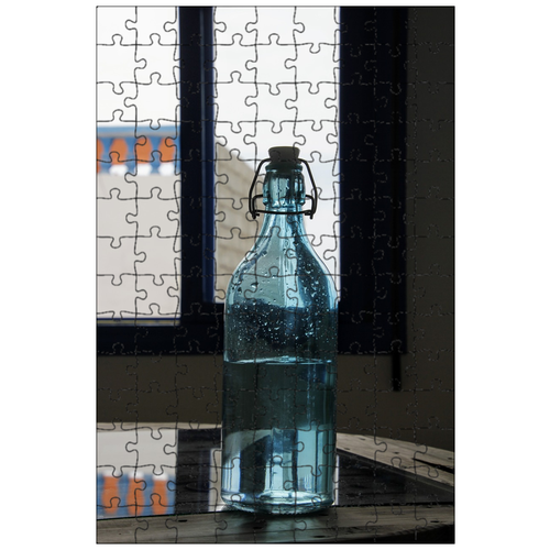 фото Магнитный пазл 27x18см."стеклянная бутылка, синий, вода" на холодильник lotsprints