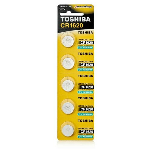 Батарейка литиевая Toshiba CR1620/5BL 5 штук toshiba элемент питания литиевая cr2032 5bl 100box 5 штук в блистере