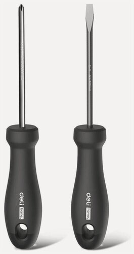 Изображение товара Набор отверток "Home Series Black" 2шт Deli HT1002 (SL5/PH1x100мм, Cr-V, эксклюзивный дизайн, софттач, магнит) 104594