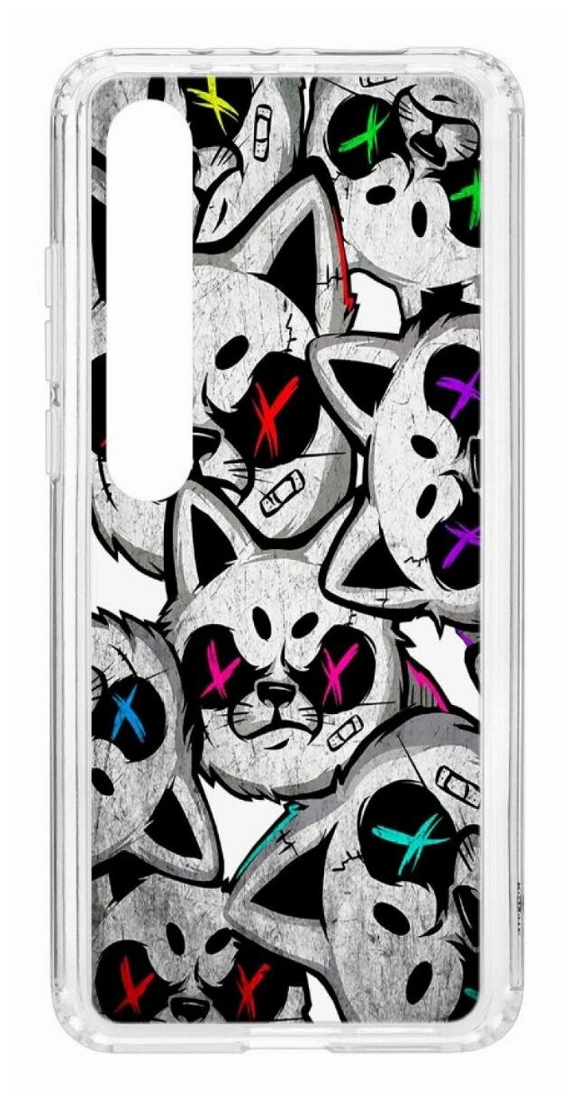 Чехол для Xiaomi Mi 10 Kruche Print Angry Cats,противоударная пластиковая накладка с рисунком,защитный силиконовый бампер с принтом и защитой камеры