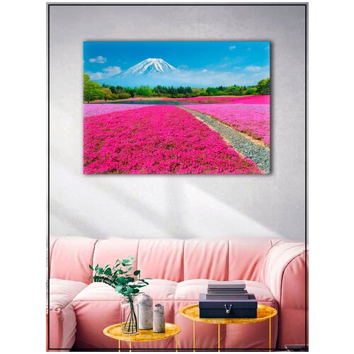 Картина для интерьера на натуральном хлопковом холсте "Цветущие поля в Японии", 30*40см, холст на подрамнике, картина в подарок для дома