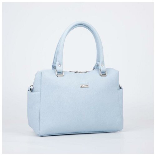 фото Сумка-тоут, отдел на молнии, наружный карман, длинный ремень, цвет голубой saloмея
