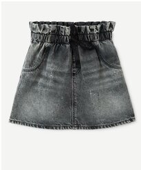 Чёрная джинсовая юбка-трапеция со стразами для девочки Gloria Jeans, размер 5-6л/116