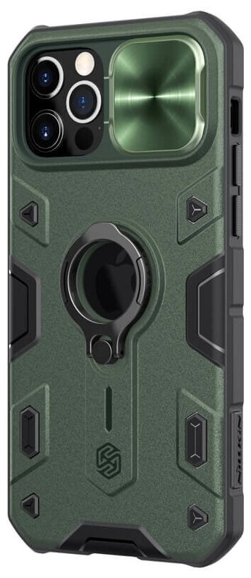 Противоударный чехол с кольцом и защитой камеры Nillkin CamShield Armor Case для iPhone 12 / 12 Pro зеленый