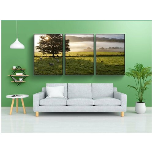 фото Набор модулных постеров для интерьера "закат, пастбища, тихий" 60x90 см. в тубусе, без рамки lotsprints