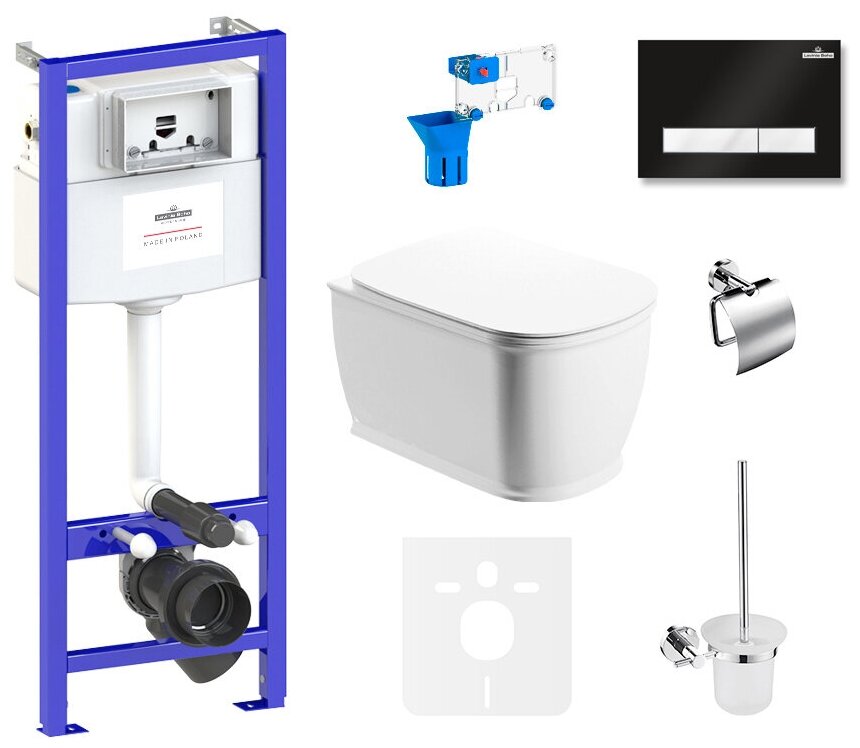 Комплект 9 в 1 Lavinia Boho Bell Pro Rimless 75110276, безободковый унитаз, сиденье микролифт, инсталляция, клавиша смыва, набор аксессуаров