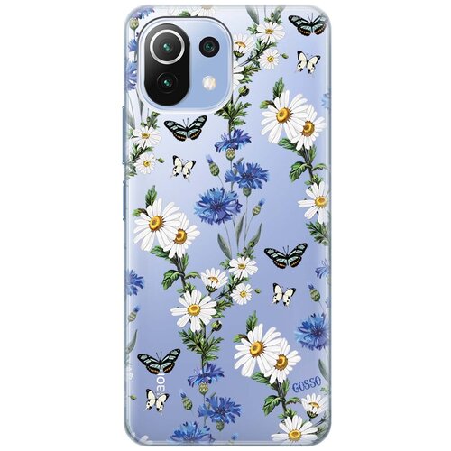 фото Ультратонкий силиконовый чехол-накладка transparent для xiaomi mi 11 lite 4g с 3d принтом "hello, camomiles" gosso