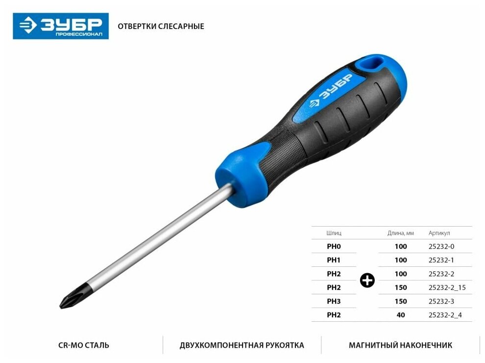 ЗУБР PH2x150 мм, Отвёртка, Профессионал (25232-2_15) - фотография № 2