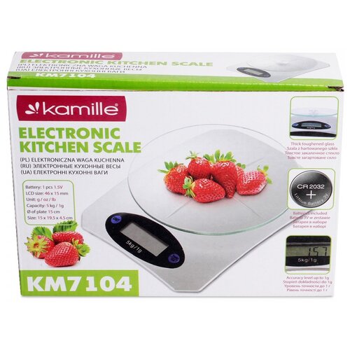 Весы кухонные электронные Kamille KM 7104 со стеклянной платформой (24)