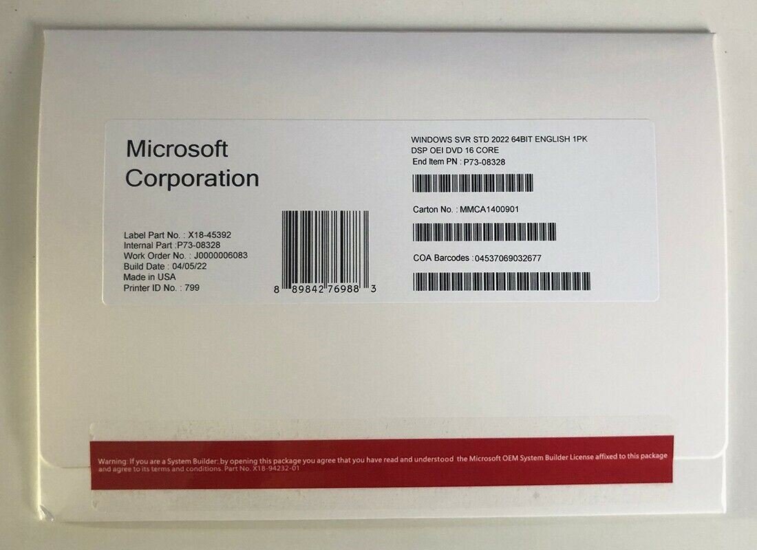 Microsoft Windows Server Standard 2022 Eng/Rus DVD 16 Core [P73-08328]