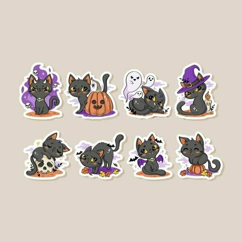 Наклейки стикеры котика на Хэллоуин Halloween