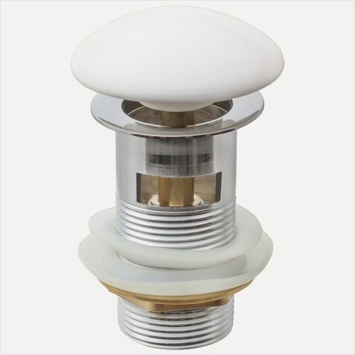 Изображение товара Выпуск - донный клапан для умывальника 1.1/4", клик-клак с переливом (белая крышка)
