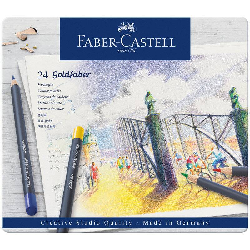 Карандаши цветные Faber-Castell "Goldfaber", 24цв, круглые, заточен, метал. коробка, 285914