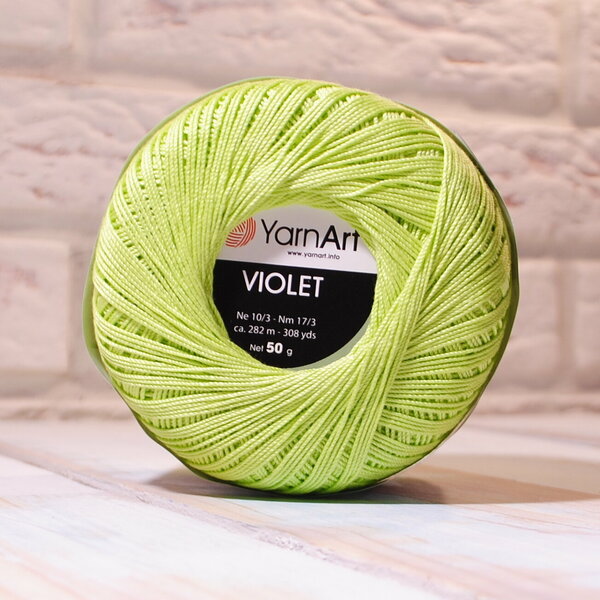 Пряжа YarnArt Violet - 1 шт, 5352 салатовый, 50г/282м, мерсеризованный хлопок 100%