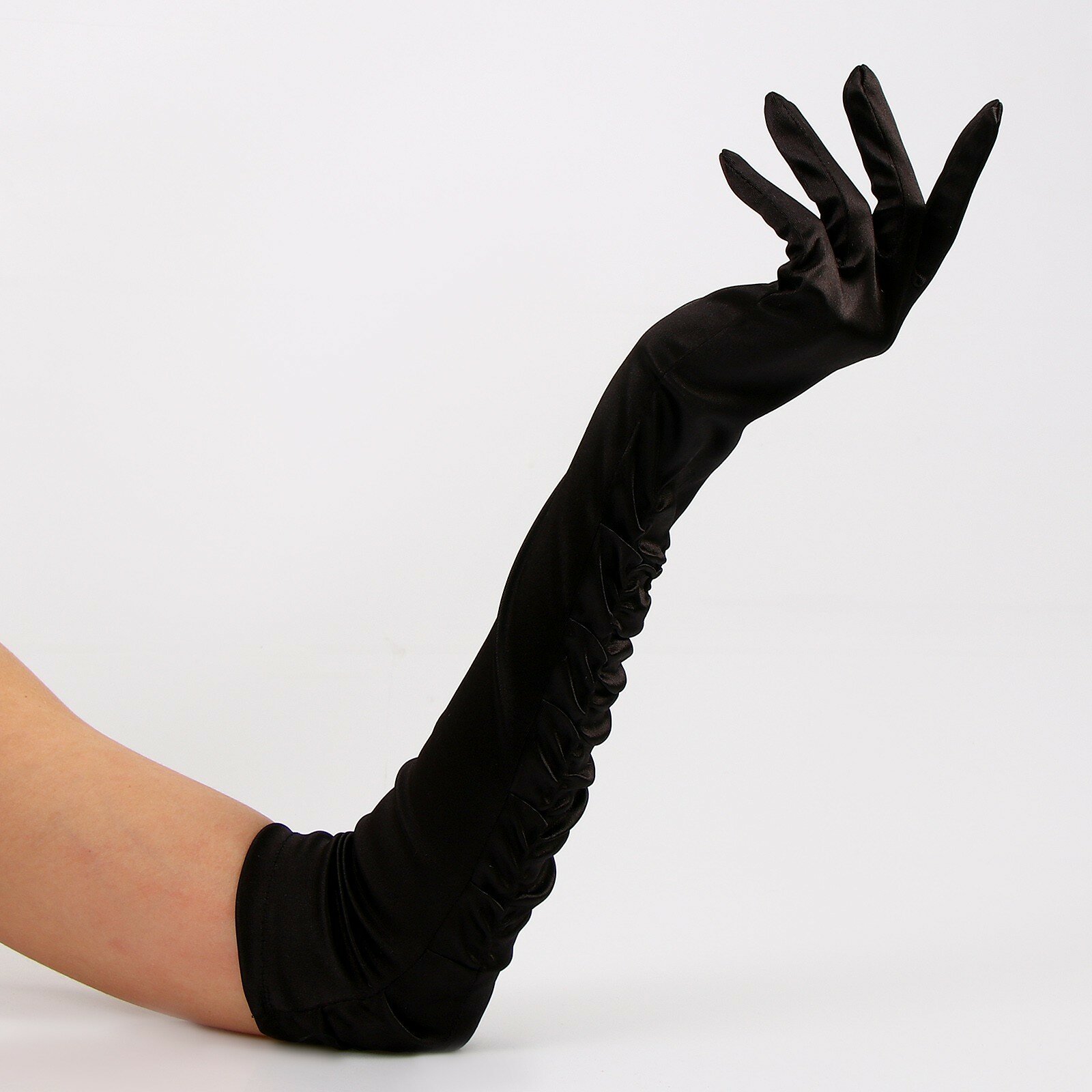 Карнавальный аксессуар - перчатки со сборкой, цвет черный