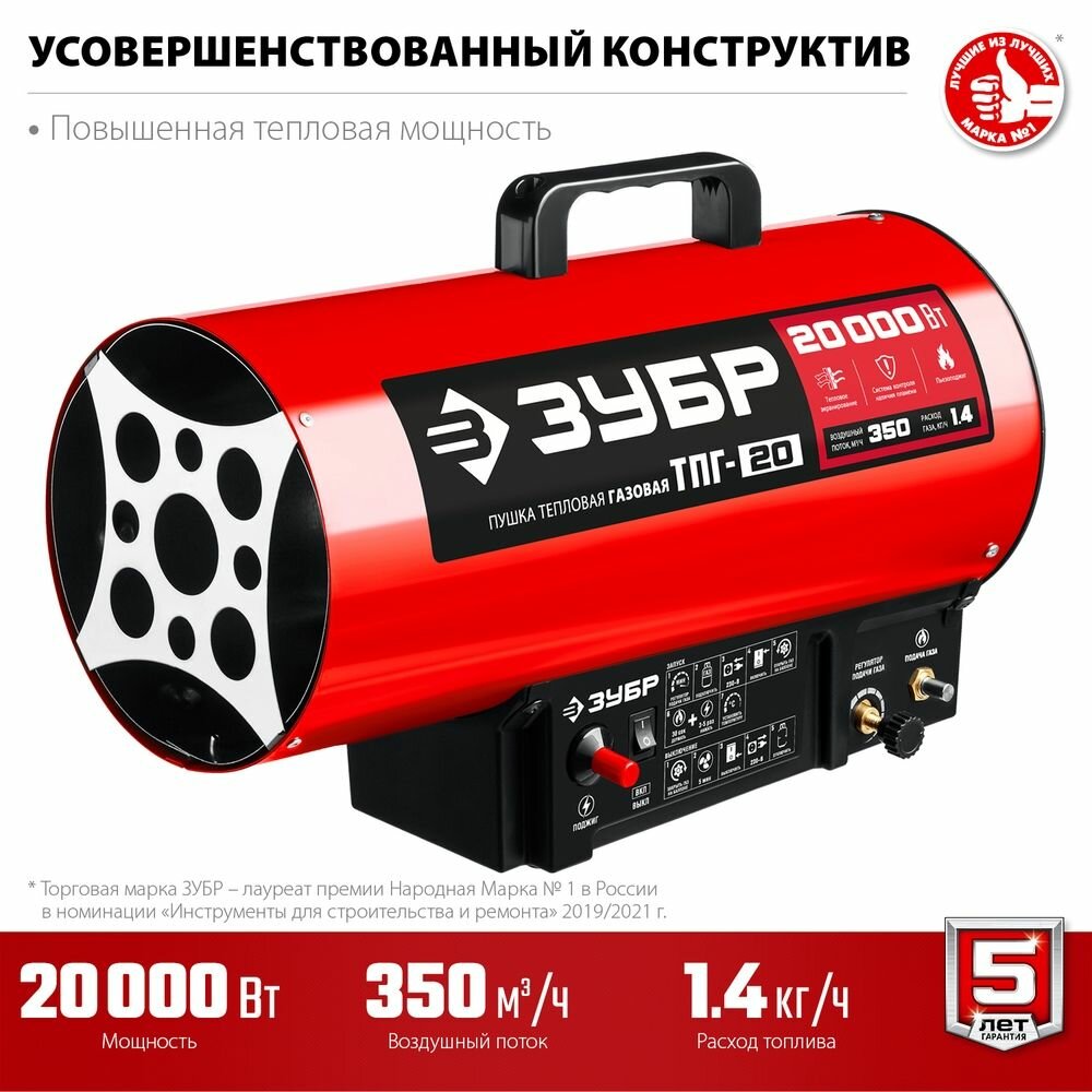 Газовая тепловая пушка ЗУБР, 20 кВт ТПГ-20