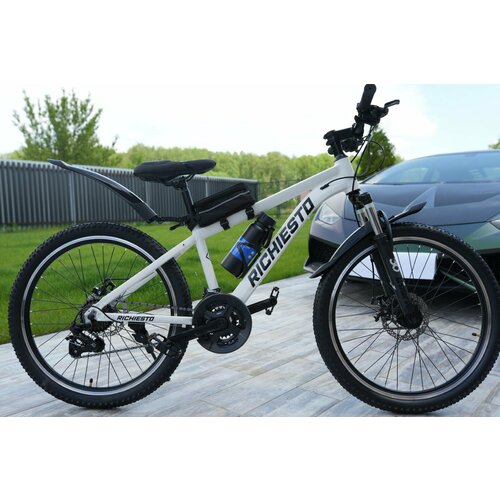 Велосипед RICHIESTO 24 Алюминиевая рама 14 Горный Для детей и подростков Для девочек Спортивный белый модель 2024 24500₽