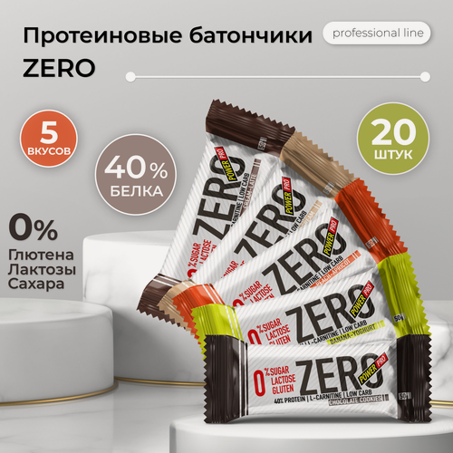 Изображение товара Протеиновые батончики POWER PRO Zero/Зеро без сахара (ваниль, латте, банан, персик-абрикос, шоколадное печенье), 20 шт