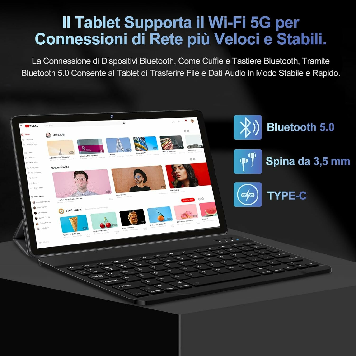 GOODTEL Планшет 10", 5G WiFi, Android 13, 12 ГБ RAM+128 ГБ ROM, Octa-Core, Bluetooth 5.0, GPS, с мышью, клавиатурой и чехлом — фото 1