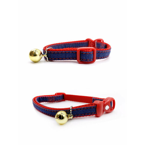 Безопасный джинсовый ошейник Japan Premium Pet "Индиго" для кошек, красный
