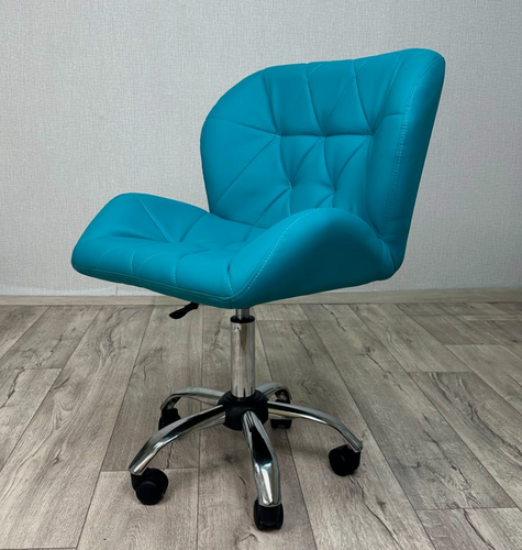 Изображение товара Стул мастера со спинкой, Ракушка, большой, FitBest, экокожа, хром, колеса, бирюзовый