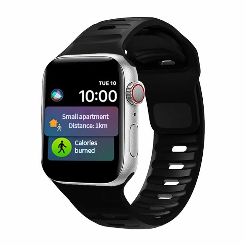 Силиконовый ремешок для Apple Watch 38 мм 40 мм 41 мм, размер S/M, ремешок для Эпл Вотч серии 1-10, SE и SE 2( 10 серия 42 мм ), черный — фото 1