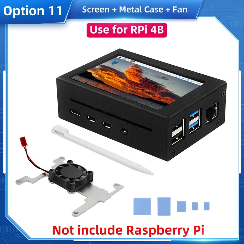 SHCHV Сенсорный экран 3,5 дюйма для Raspberry Pi 4/3B+/3B, 4B Metal Case Fan