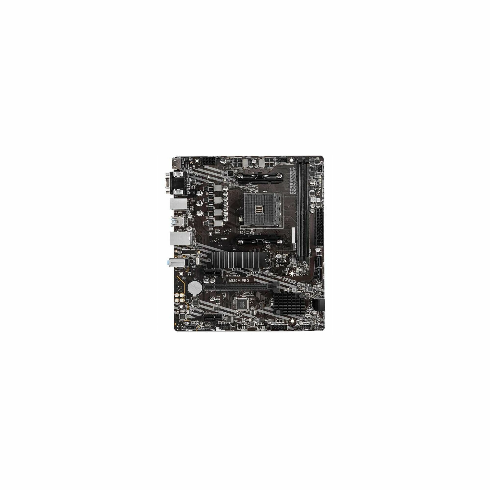 Материнская плата MSI A520M PRO Soc-AM4 AMD A520 2xDDR4 mATX AC 97 8ch(7.1) GbLAN RAID+VGA+HDMI+DP — фото 1