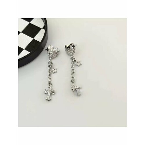 фото Серьги пусеты, фианит, белый, серебряный, черный be self true jewel