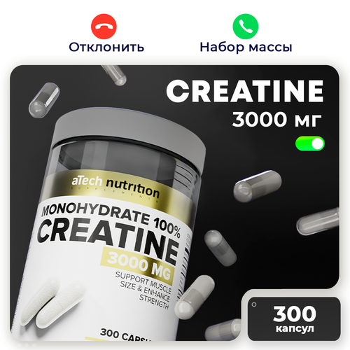 Креатин Моногидрат 100% aTech Nutrition, 300 капсул