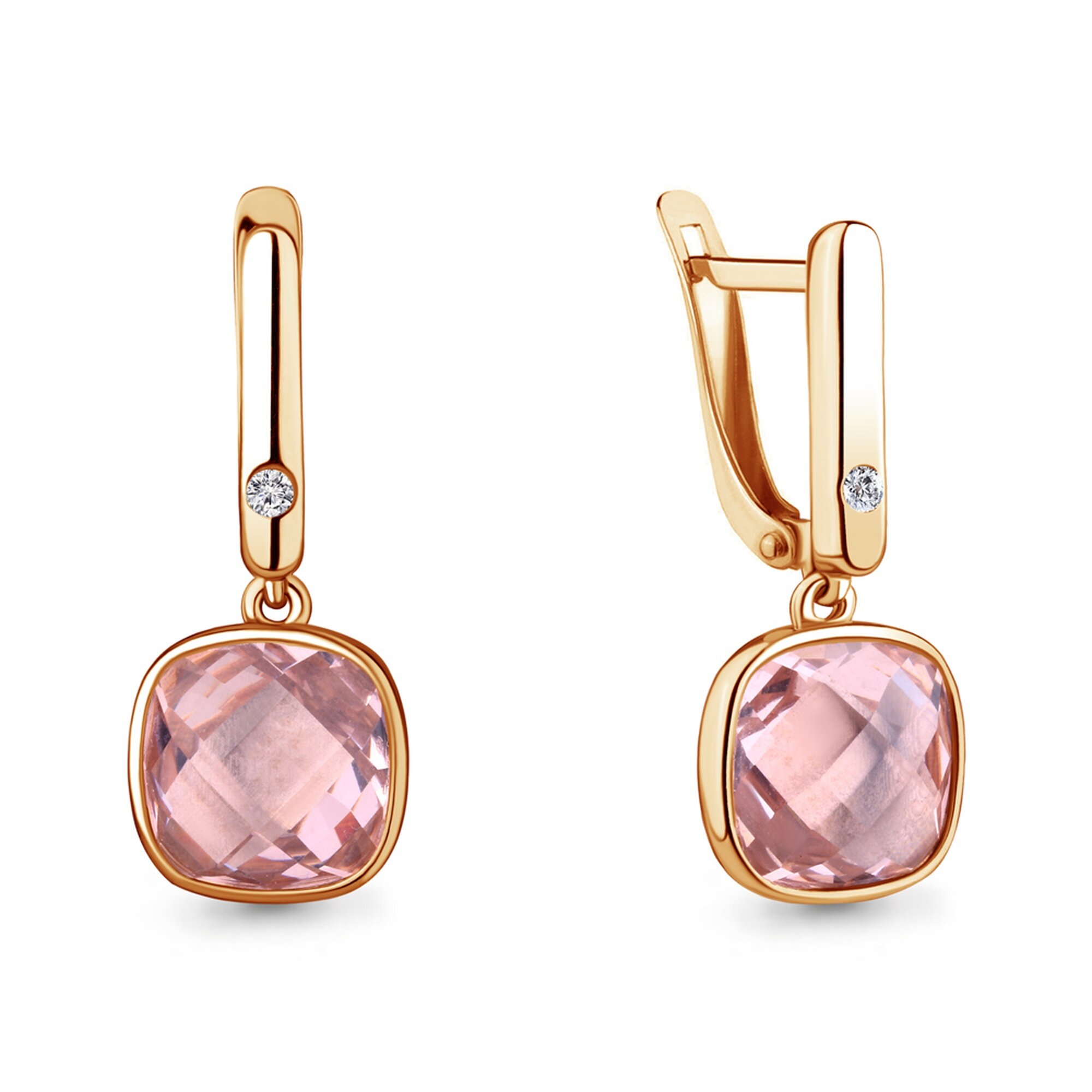 Серьги Diamant online, серебро, 925 проба, золочение, фианит, морганит, длина 2.6 см, , розовый