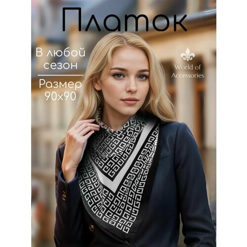 фото Платок world of accessories для женщин,90х90 см, черный принт