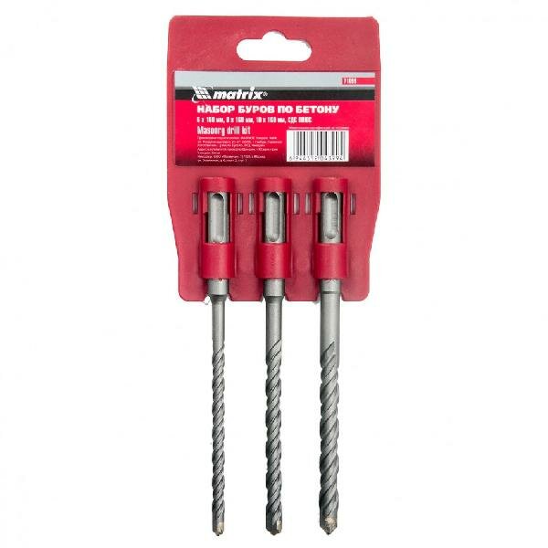 Набор буров по бетону 6 х 160 8 х 160 10 х 160 мм 3 шт на подвесной карте SDS Plus Matrix