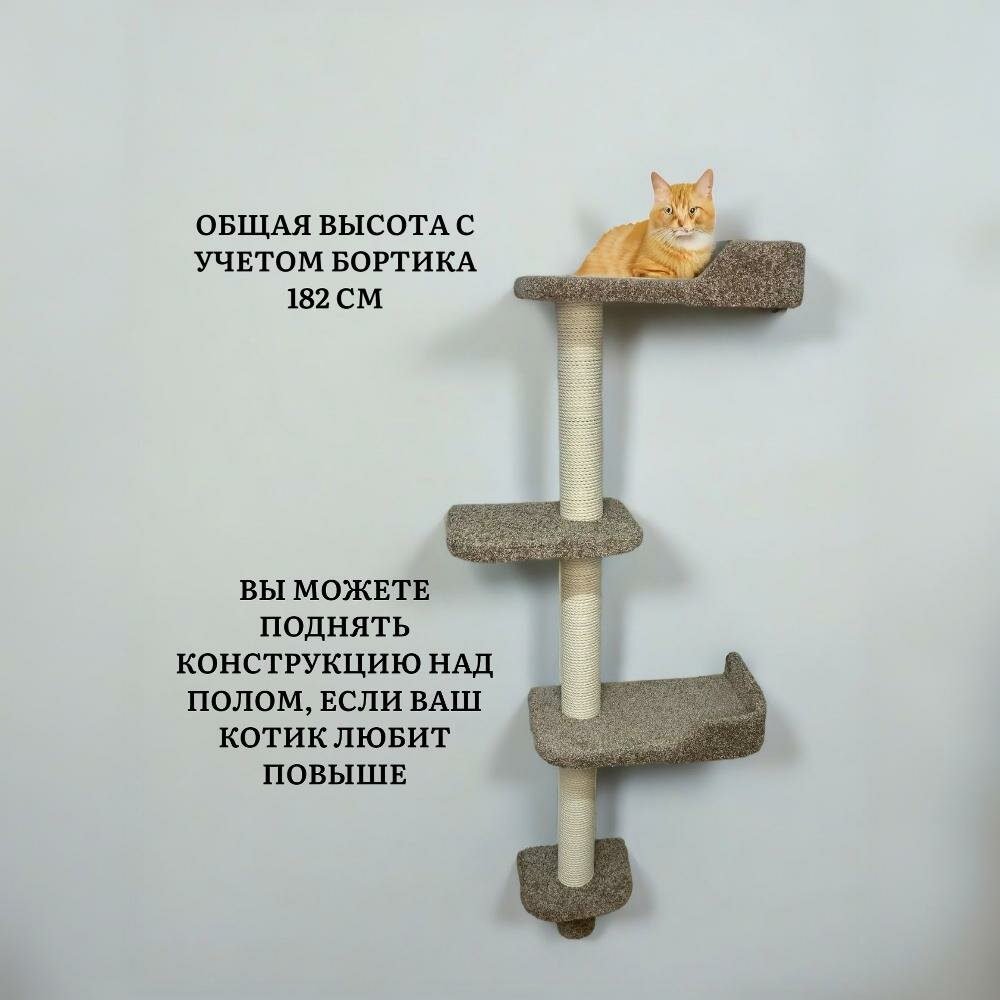 Картинки Когтеточка для кошки, Ван Кот, настенный комплекс с лежанками, "От винта!", ковролин бежевый, канат хлопковый