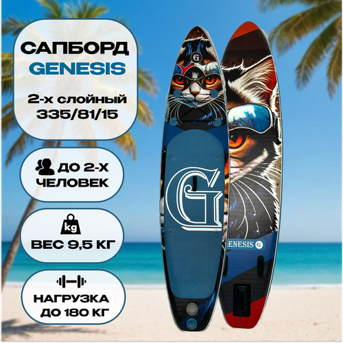Сап-борд GENESIS двухслойный, синий с котом 8. 335х81х15 Полный комплект, яркий дизайн.