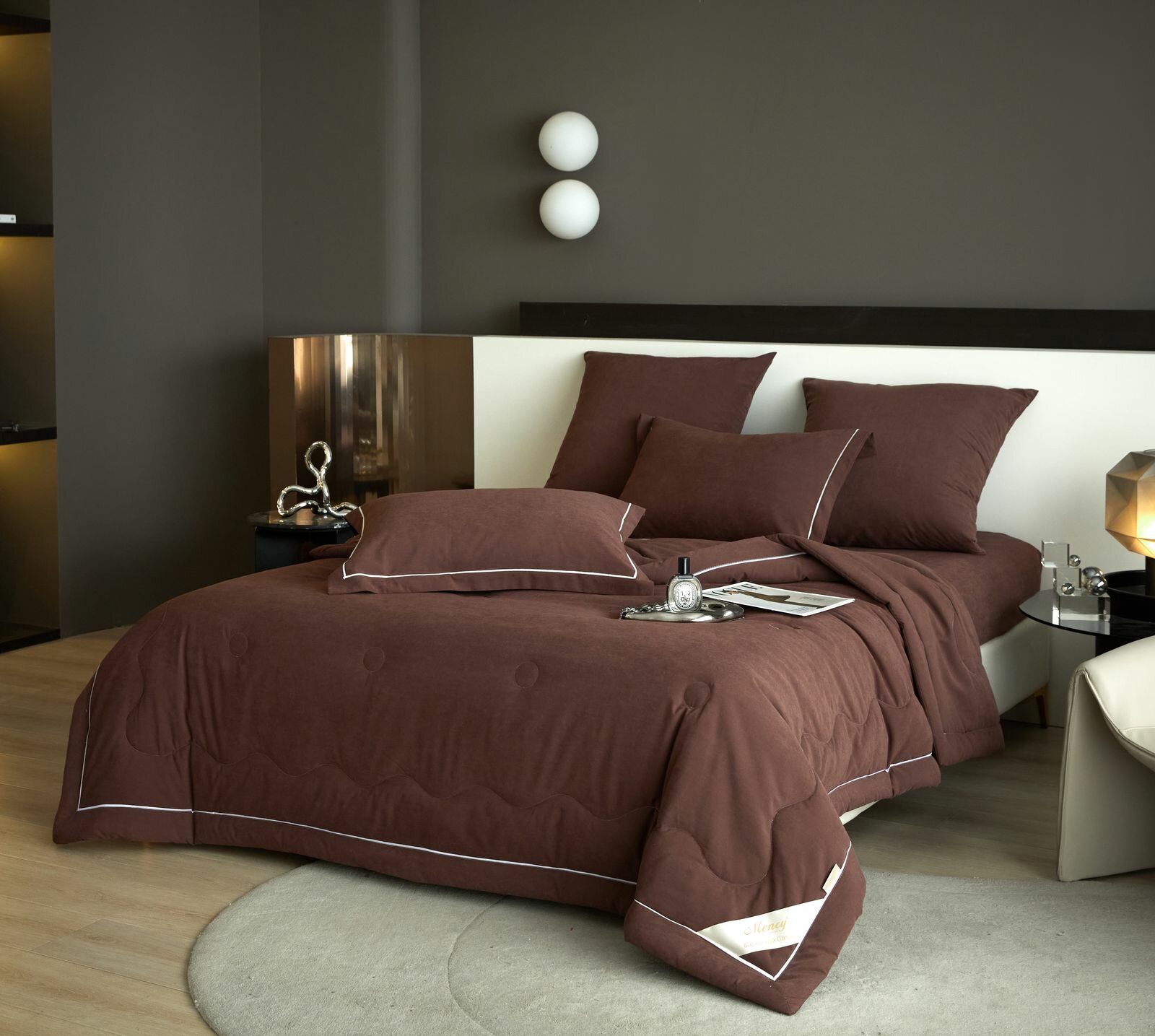 Постельное белье с одеялом евро, бархатный сатин, хлопок MEN-27A — фото 1