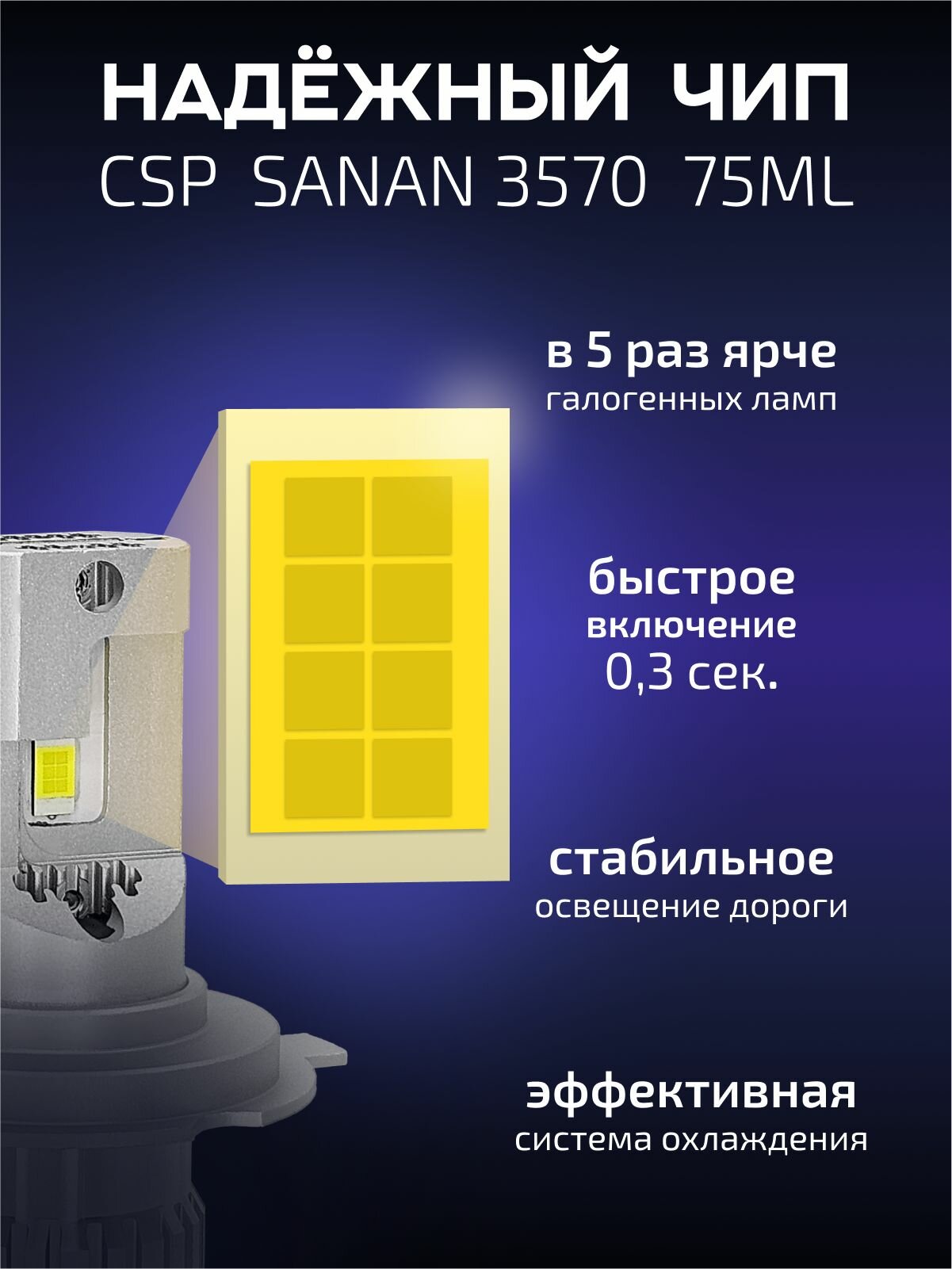 Лампы светодиодные LED H4 Clearlight Compact 15W 4500lm 4300K 2шт — фото 1